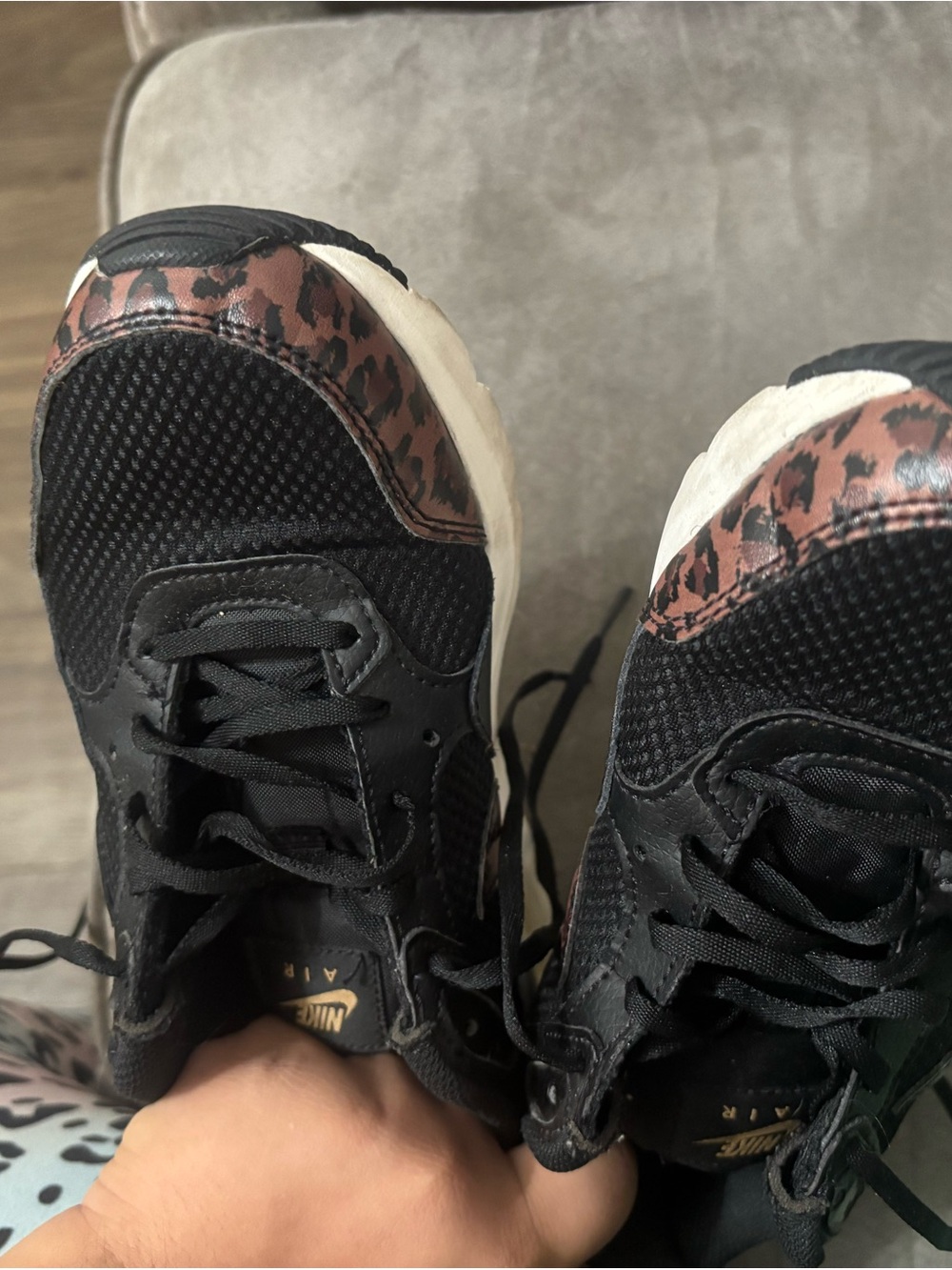 Nike Black Athletic Sneakers with Brown Leopard Accent
